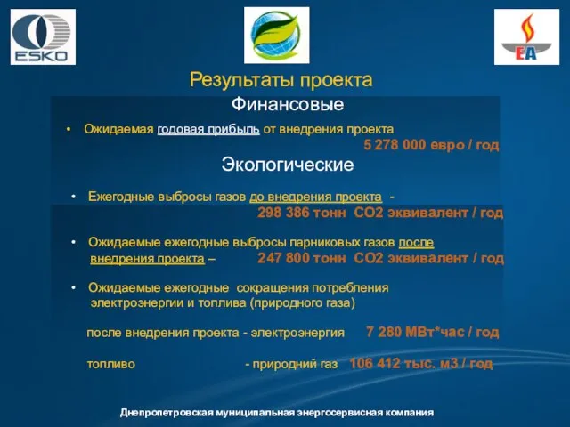 Ожидаемая годовая прибыль от внедрения проекта 5 278 000 евро / год