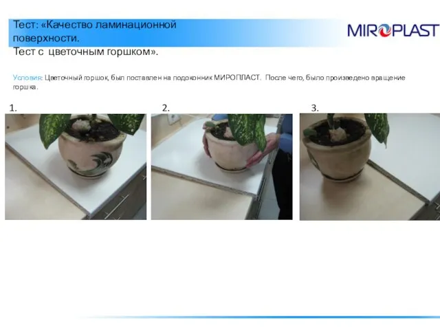Тест: «Качество ламинационной поверхности. Тест с цветочным горшком». 1. Условия: Цветочный горшок,