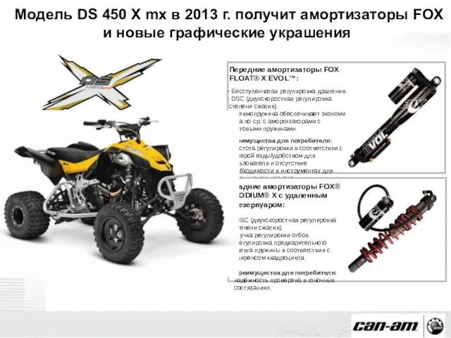 Модель DS 450 X mx в 2013 г. получит амортизаторы FOX и