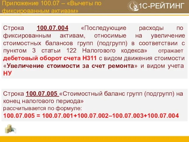 Приложение 100.07 – «Вычеты по фиксированным активам» Строка 100.07.004 «Последующие расходы по