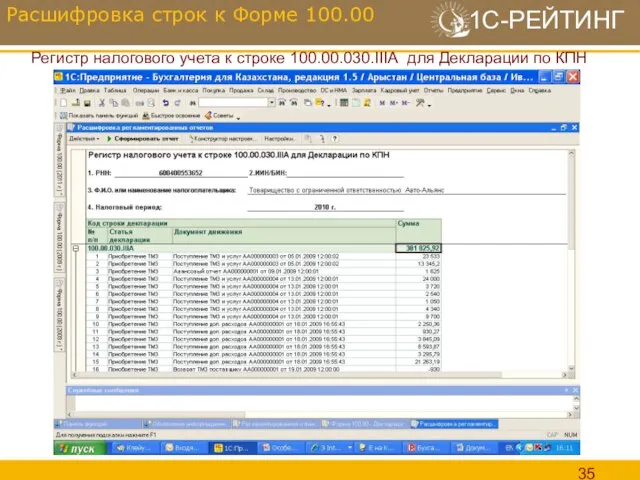 Расшифровка строк к Форме 100.00 Регистр налогового учета к строке 100.00.030.IIIА для Декларации по КПН