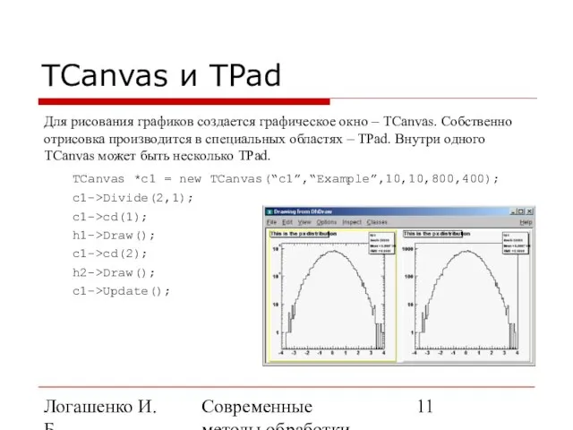 Логашенко И.Б. Современные методы обработки экспериментальных данных TCanvas и TPad Для рисования