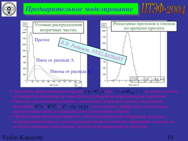 Vadim Kanavets (ITEP) for pp2pp Предварительное моделирование Возможна эффективная регистрация π–p→K0SΛ при