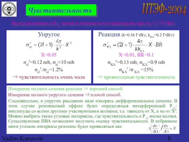 Vadim Kanavets (ITEP) for pp2pp Чувствительность Вклад резонанса в P11-волне в сечение