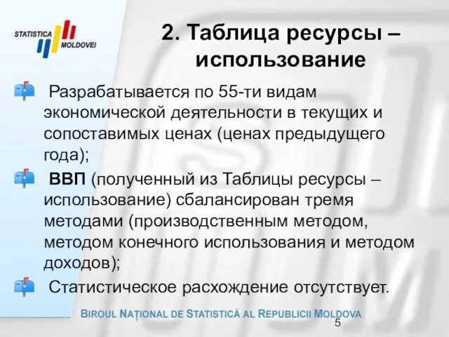 2. Таблица ресурсы – использование Разрабатывается по 55-ти видам экономической деятельности в