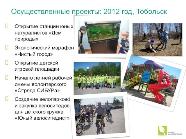 Осуществленные проекты: 2012 год, Тобольск Открытие станции юных натуралистов «Дом природы» Экологический