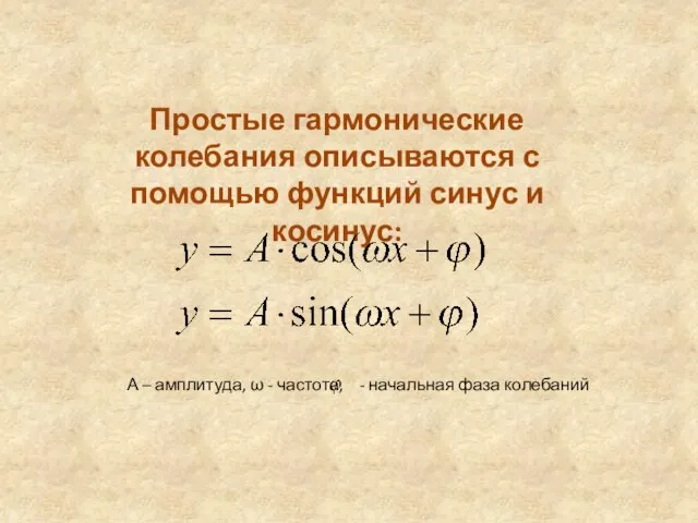 Простые гармонические колебания описываются с помощью функций синус и косинус: А –