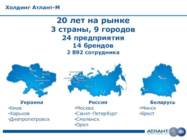 Холдинг Атлант-М 20 лет на рынке 3 страны, 9 городов 24 предприятия