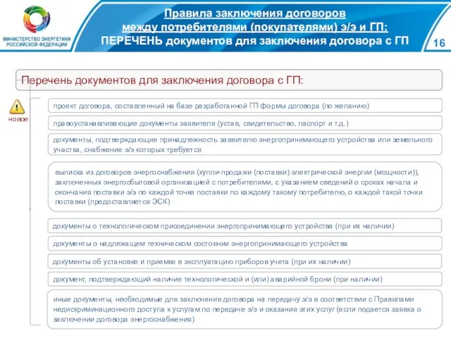 Правила заключения договоров между потребителями (покупателями) э/э и ГП: ПЕРЕЧЕНЬ документов для