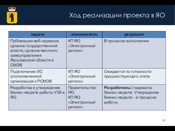 Ход реализации проекта в ЯО