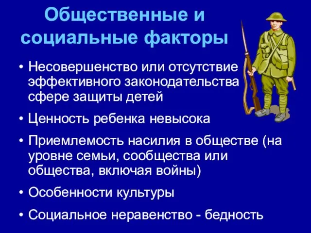 Общественные и социальные факторы Несовершенство или отсутствие эффективного законодательства в сфере защиты