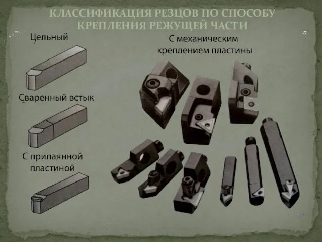 КЛАССИФИКАЦИЯ РЕЗЦОВ ПО СПОСОБУ КРЕПЛЕНИЯ РЕЖУЩЕЙ ЧАСТИ