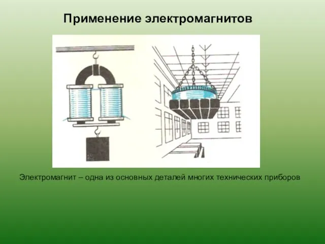 Электромагнит – одна из основных деталей многих технических приборов Применение электромагнитов