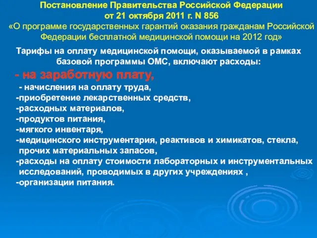 Постановление Правительства Российской Федерации от 21 октября 2011 г. N 856 «О