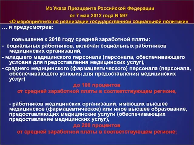 Из Указа Президента Российской Федерации от 7 мая 2012 года N 597