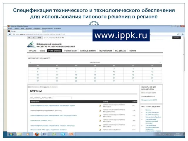 Спецификация технического и технологического обеспечения для использования типового решения в регионе www.ippk.ru
