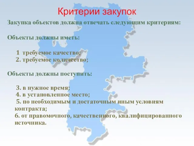 Закупка объектов должна отвечать следующим критериям: Объекты должны иметь: 1 требуемое качество;