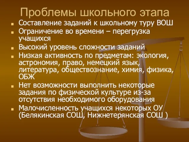 Проблемы школьного этапа Составление заданий к школьному туру ВОШ Ограничение во времени