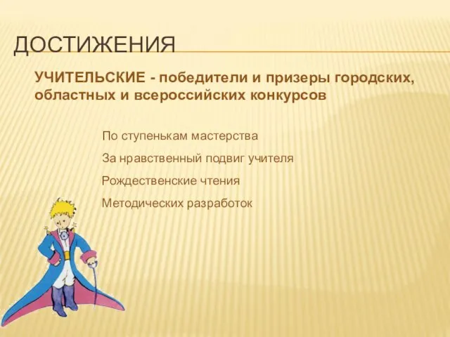 ДОСТИЖЕНИЯ УЧИТЕЛЬСКИЕ - победители и призеры городских, областных и всероссийских конкурсов По