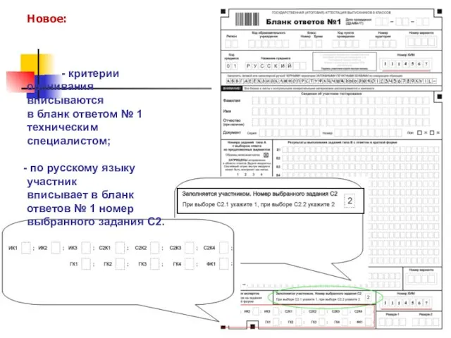 Новое: - критерии оценивания вписываются в бланк ответом № 1 техническим специалистом;