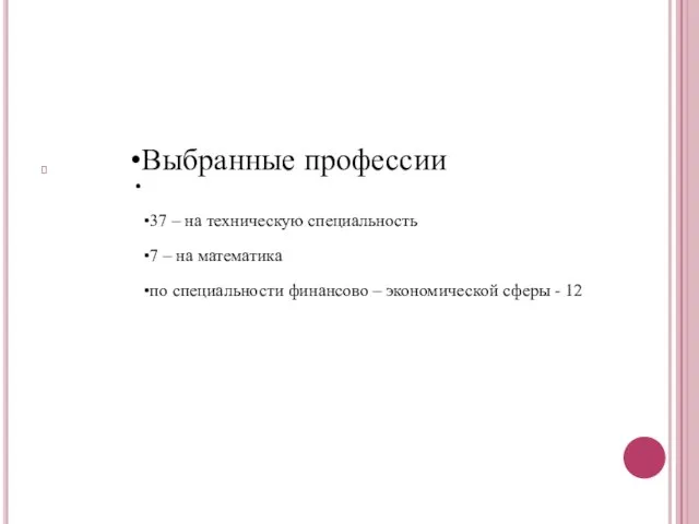 Выбранные профессии 37 – на техническую специальность 7 – на математика по