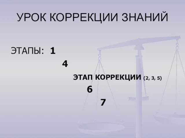 УРОК КОРРЕКЦИИ ЗНАНИЙ ЭТАПЫ: 1 4 ЭТАП КОРРЕКЦИИ (2, 3, 5) 6 7