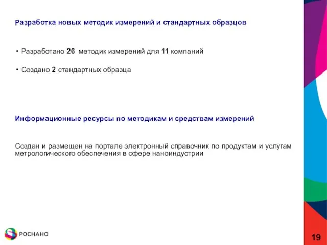 Разработка новых методик измерений и стандартных образцов Разработано 26 методик измерений для