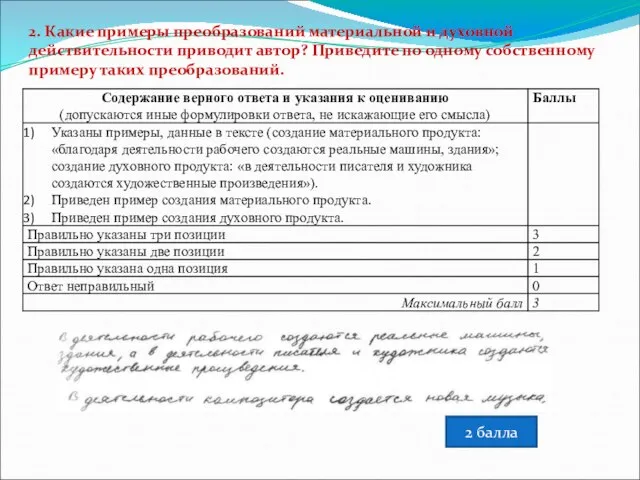 2. Какие примеры преобразований материальной и духовной действительности приводит автор? Приведите по