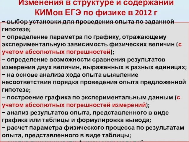 Изменения в структуре и содержании КИМов ЕГЭ по физике в 2012 г