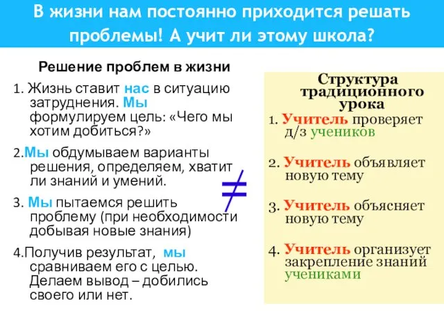 В жизни нам постоянно приходится решать проблемы! А учит ли этому школа?