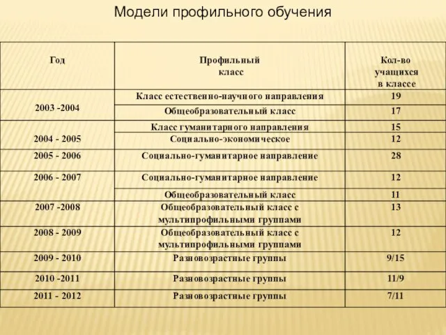 Модели профильного обучения