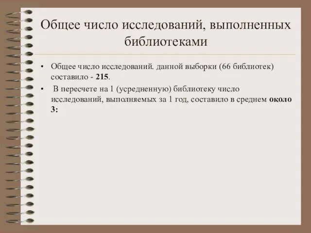 Общее число исследований, выполненных библиотеками Общее число исследований. данной выборки (66 библиотек)