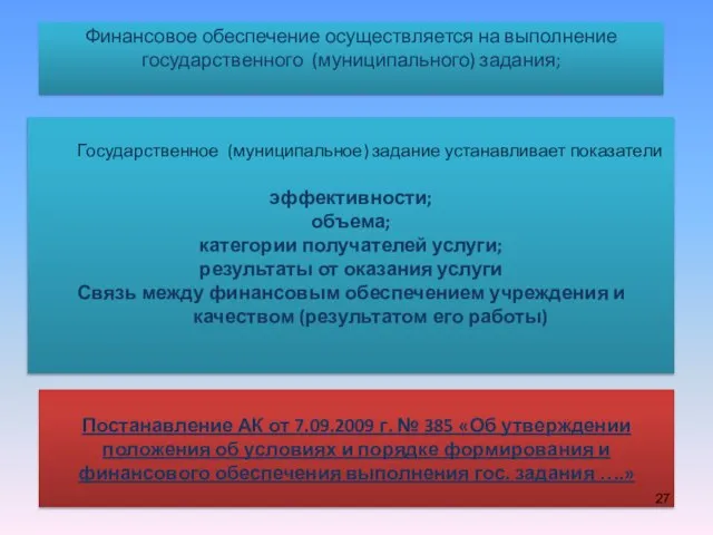 Финансовое обеспечение осуществляется на выполнение государственного (муниципального) задания; Государственное (муниципальное) задание устанавливает