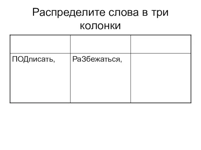 Распределите слова в три колонки