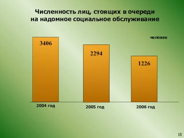 Численность лиц, стоящих в очереди на надомное социальное обслуживание 2004 год 3406