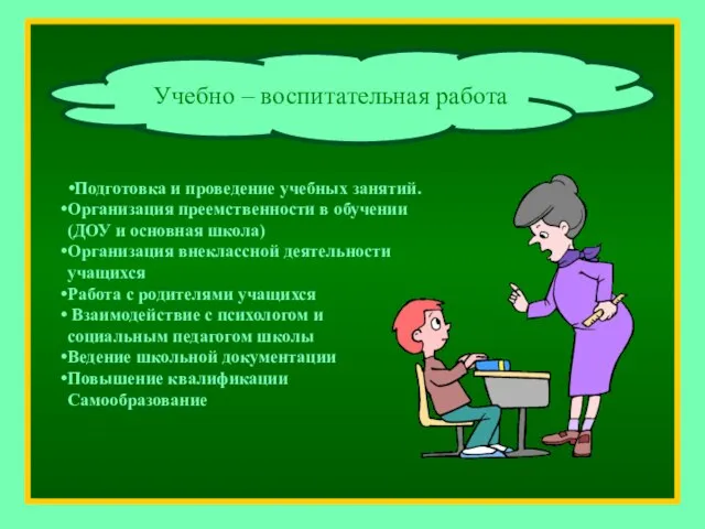 Учебно – воспитательная работа Подготовка и проведение учебных занятий. Организация преемственности в