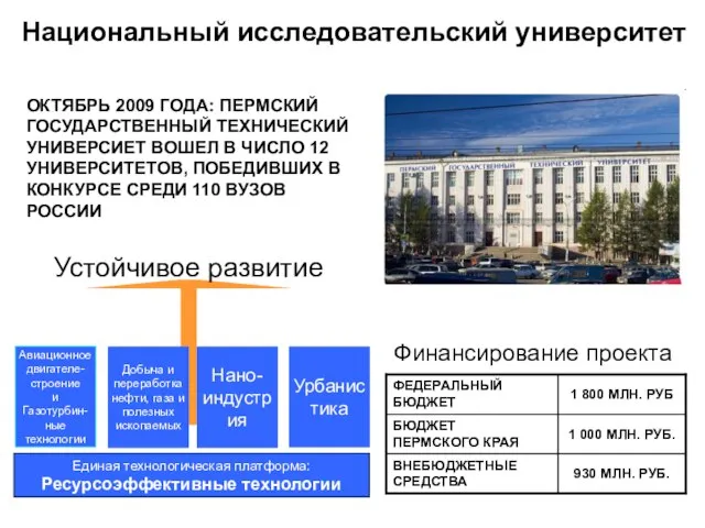 Национальный исследовательский университет ОКТЯБРЬ 2009 ГОДА: ПЕРМСКИЙ ГОСУДАРСТВЕННЫЙ ТЕХНИЧЕСКИЙ УНИВЕРСИЕТ ВОШЕЛ В