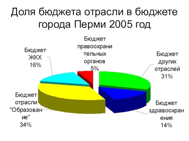 Доля бюджета отрасли в бюджете города Перми 2005 год