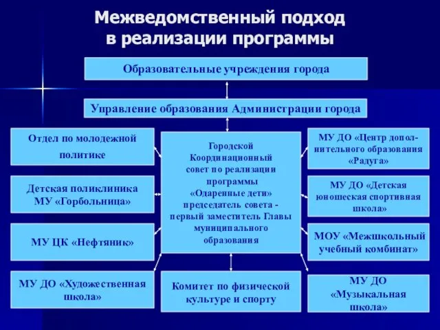 Межведомственный подход в реализации программы Городской Координационный совет по реализации программы «Одаренные