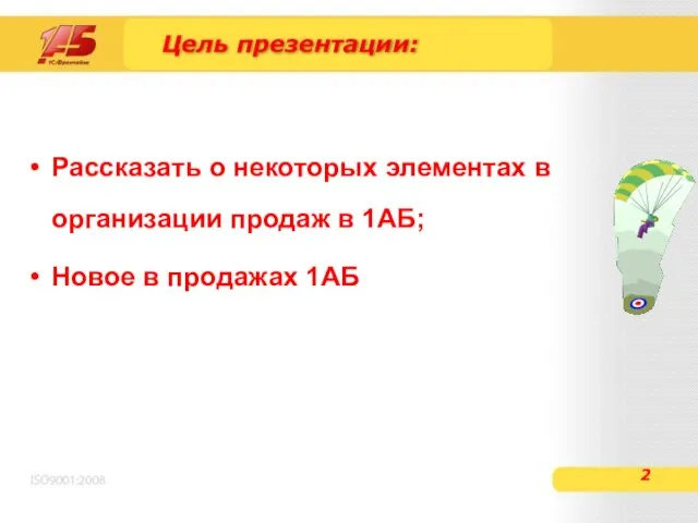 Цель презентации: Рассказать о некоторых элементах в организации продаж в 1АБ; Новое в продажах 1АБ