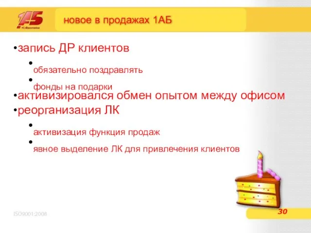 новое в продажах 1АБ запись ДР клиентов обязательно поздравлять фонды на подарки