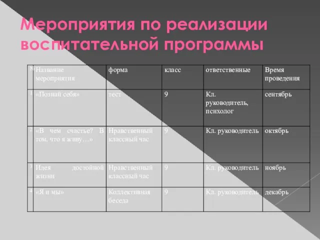 Мероприятия по реализации воспитательной программы