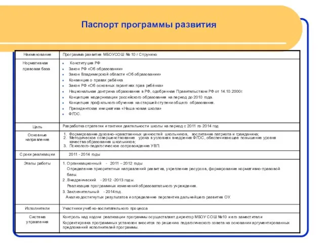 Паспорт программы развития