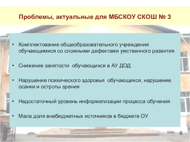 Проблемы, актуальные для МБСКОУ СКОШ № 3 Комплектование общеобразовательного учреждения обучающимися со