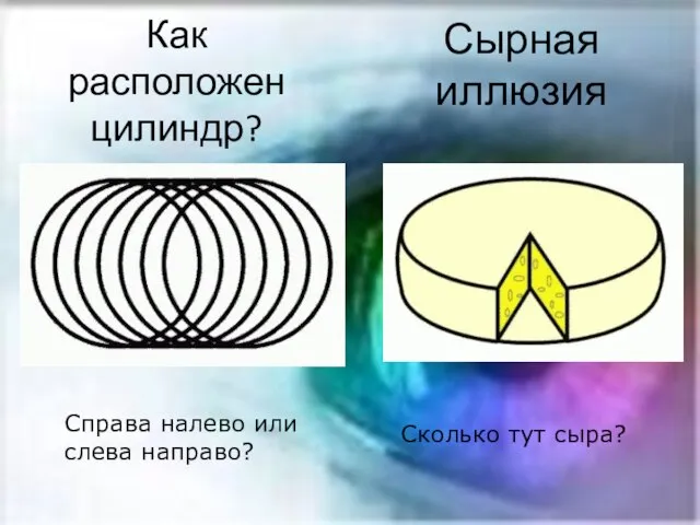 Как расположен цилиндр? Справа налево или слева направо? Сырная иллюзия Сколько тут сыра?