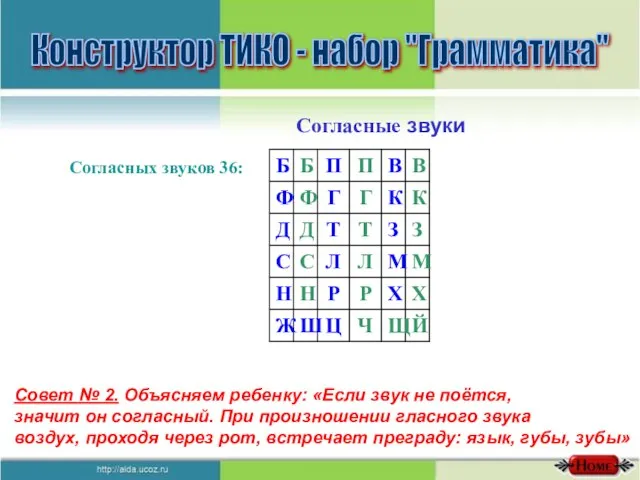 Конструктор ТИКО - набор "Грамматика" Согласные звуки Согласных звуков 36: Совет №