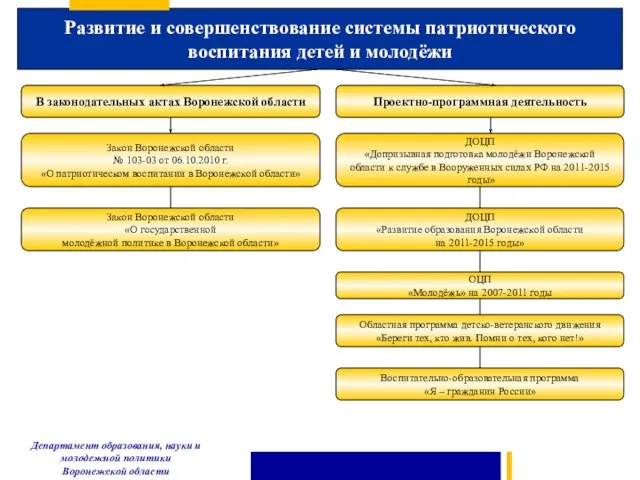 Развитие и совершенствование системы патриотического воспитания детей и молодёжи Департамент образования, науки