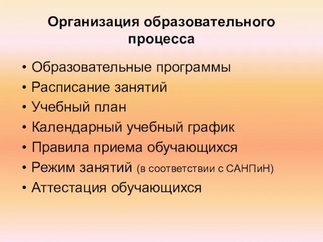 Организация образовательного процесса Образовательные программы Расписание занятий Учебный план Календарный учебный график