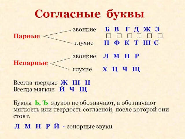 звонкие Б В Г Д Ж З Парные ? ? ? ?