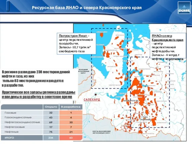 Ресурсная база ЯНАО и севера Красноярского края В регионе разведано 236 месторождений